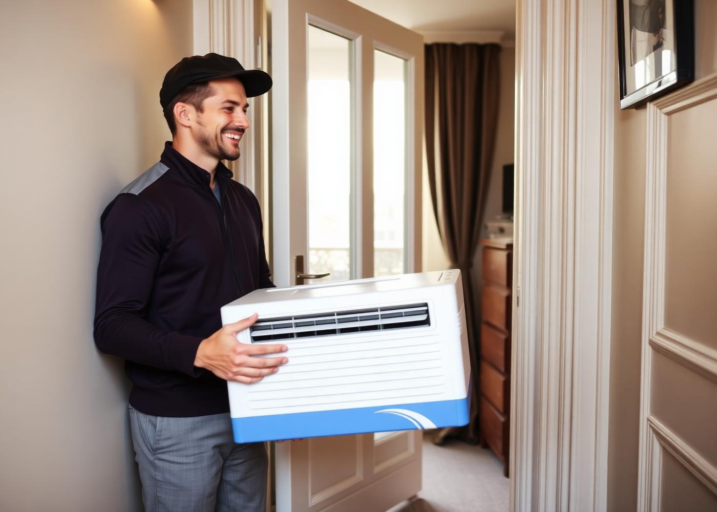 Livreur ClimExpress remettant un climatiseur